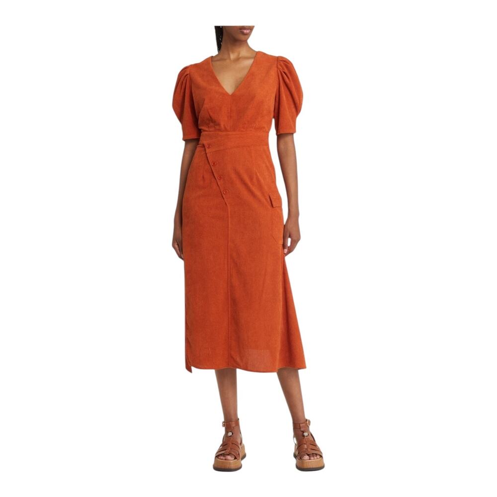 Du Paradis dress Puff Sleeve corduroy midi size Small S